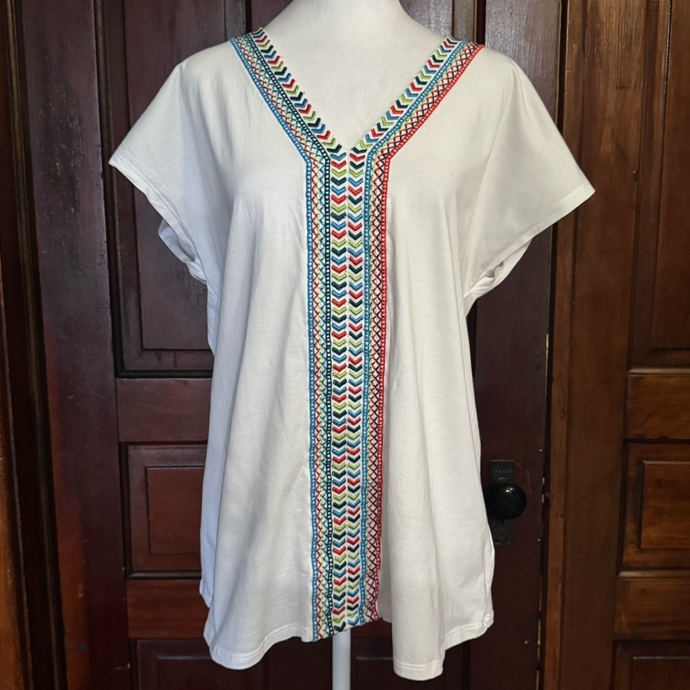 Soft Surroundings Embroidered White Blouse Top Size XL Made in India